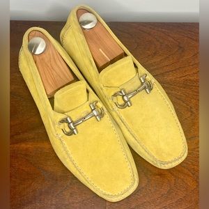 Ferragamo yellow suede driving loafers
